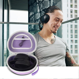 Casmilee case ready for travel and outdoor use with multiple compatible headphones.