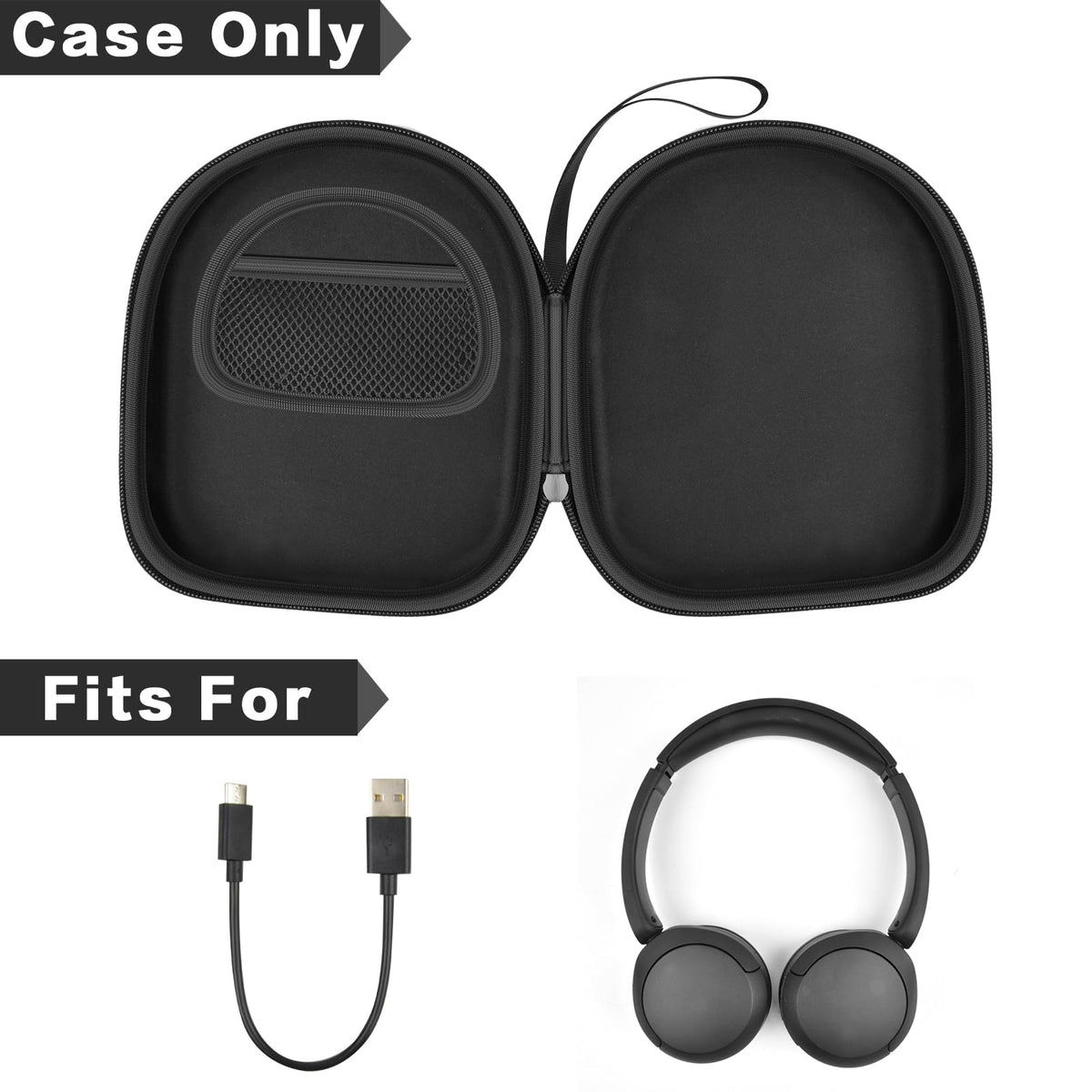 casmilee open case with mesh pocket holding cables and small accessories safely