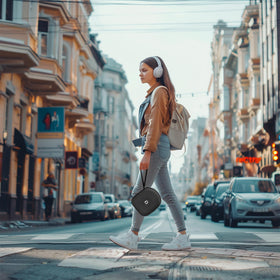 casmilee next to smartphone showing compact size for commuting convenience