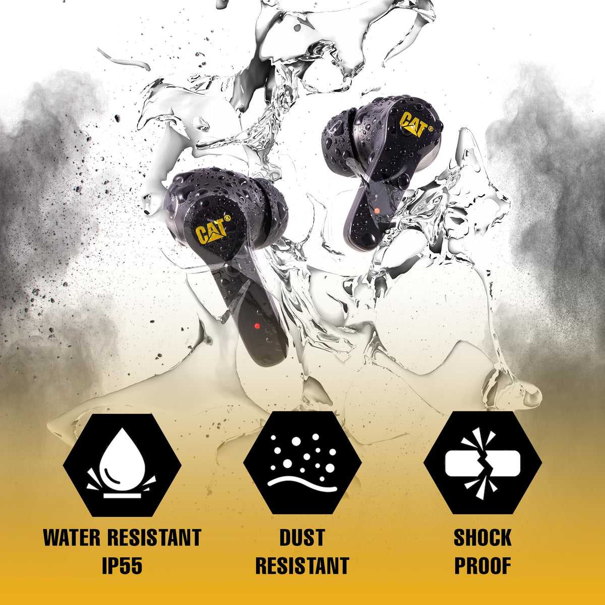 CAT easy touch controls keep music and calls hands-free.