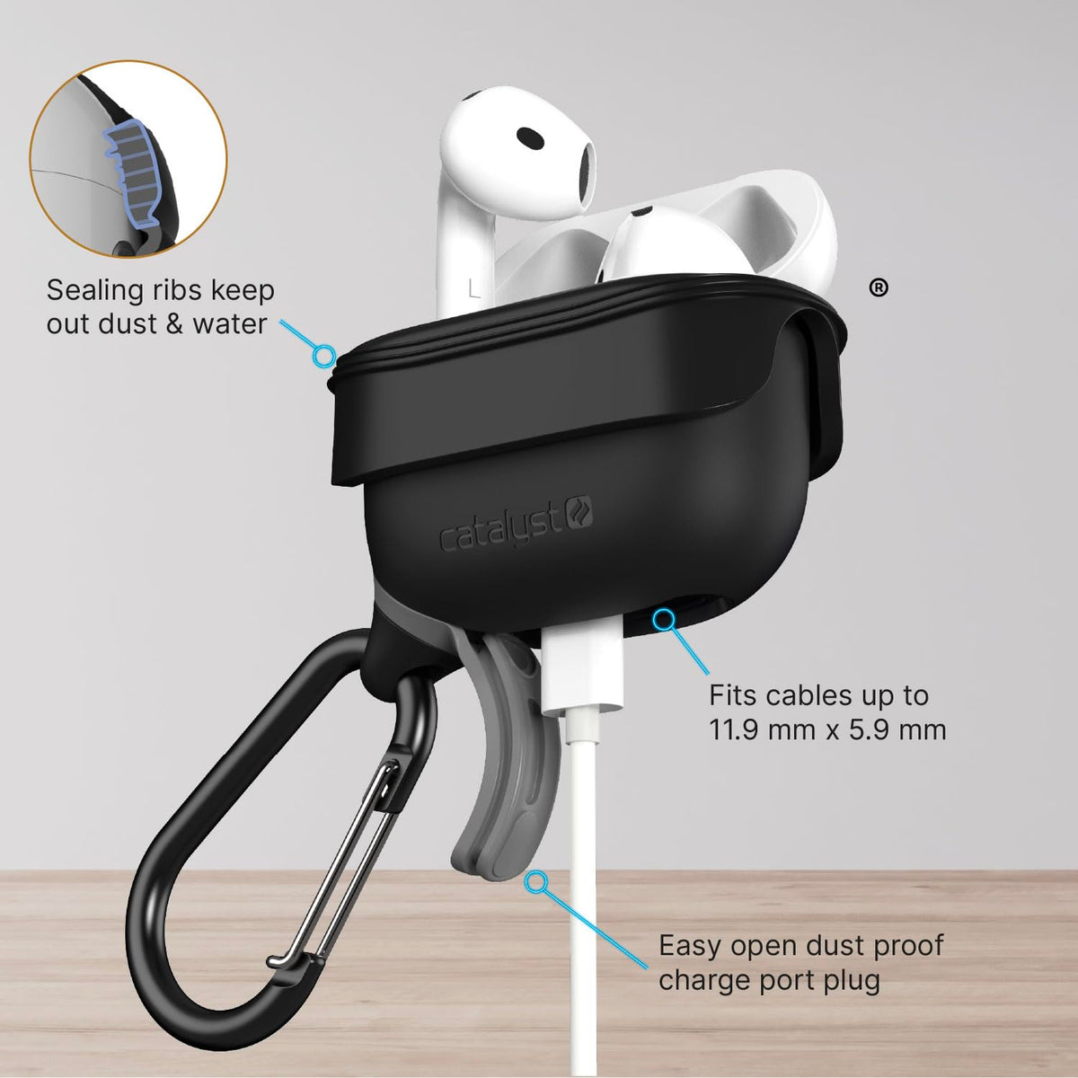 Catalyst case on wireless charger demonstrating MagSafe and Qi charging