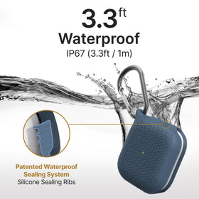 Catalyst case open on AirPods 3 showing precise secure fit