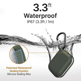 Catalyst case clipped to backpack with carabiner, convenient carry