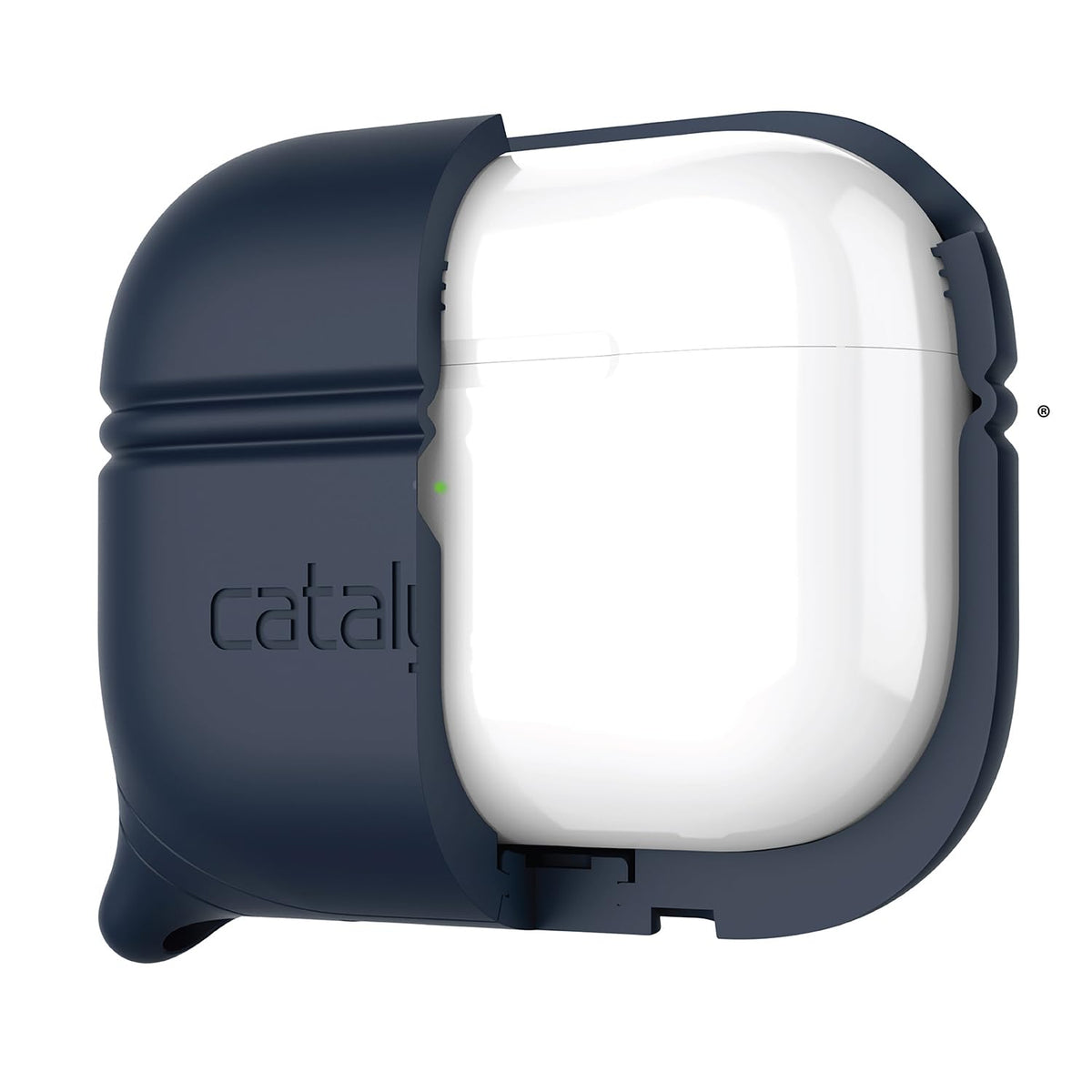 Catalyst attached with carabiner to belt loop for hands-free use