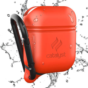 Catalyst front view showing case on AirPods with protective fit and style