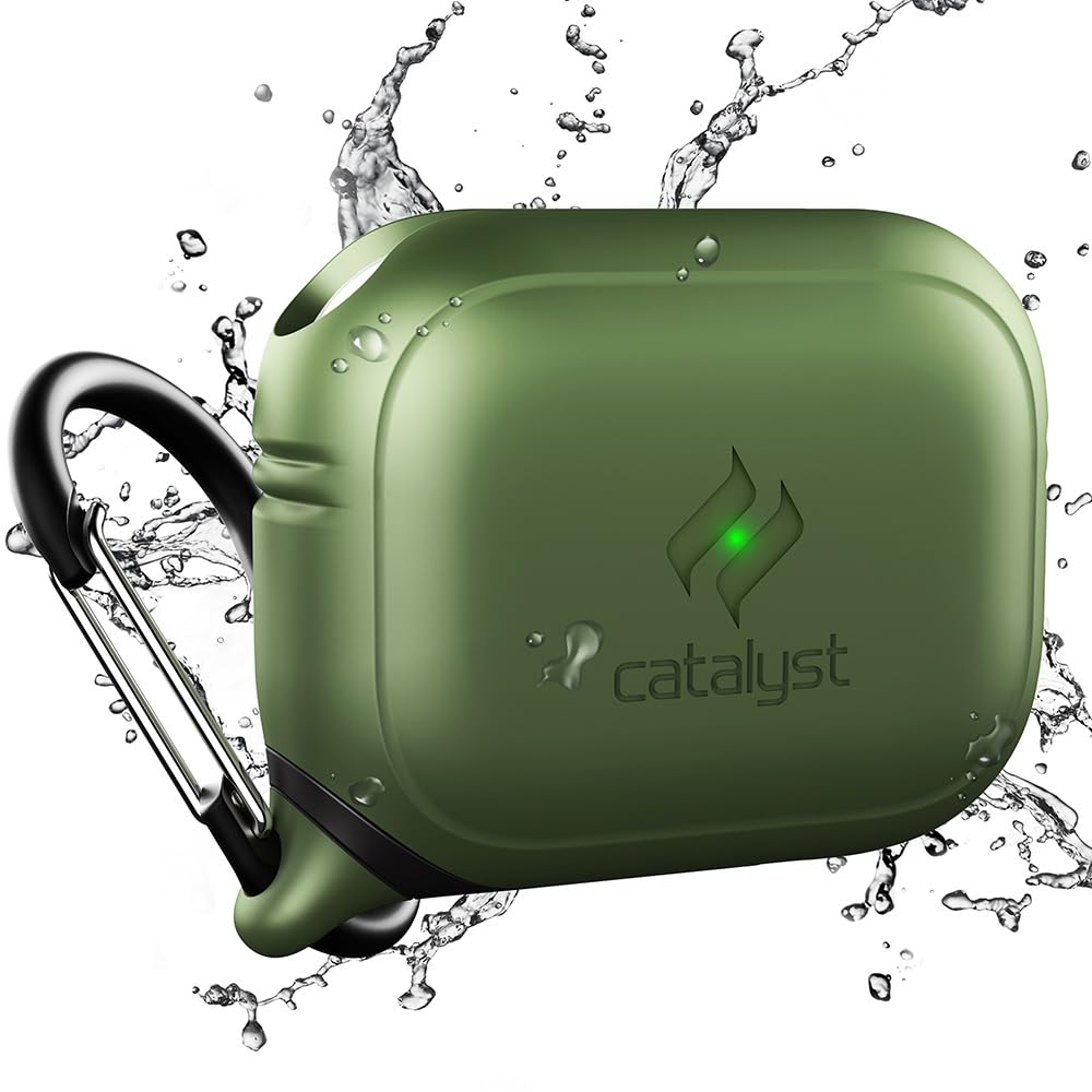 Catalyst front view showing case on AirPods Pro with protective benefits