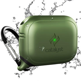 Catalyst front view showing case on AirPods Pro with protective benefits
