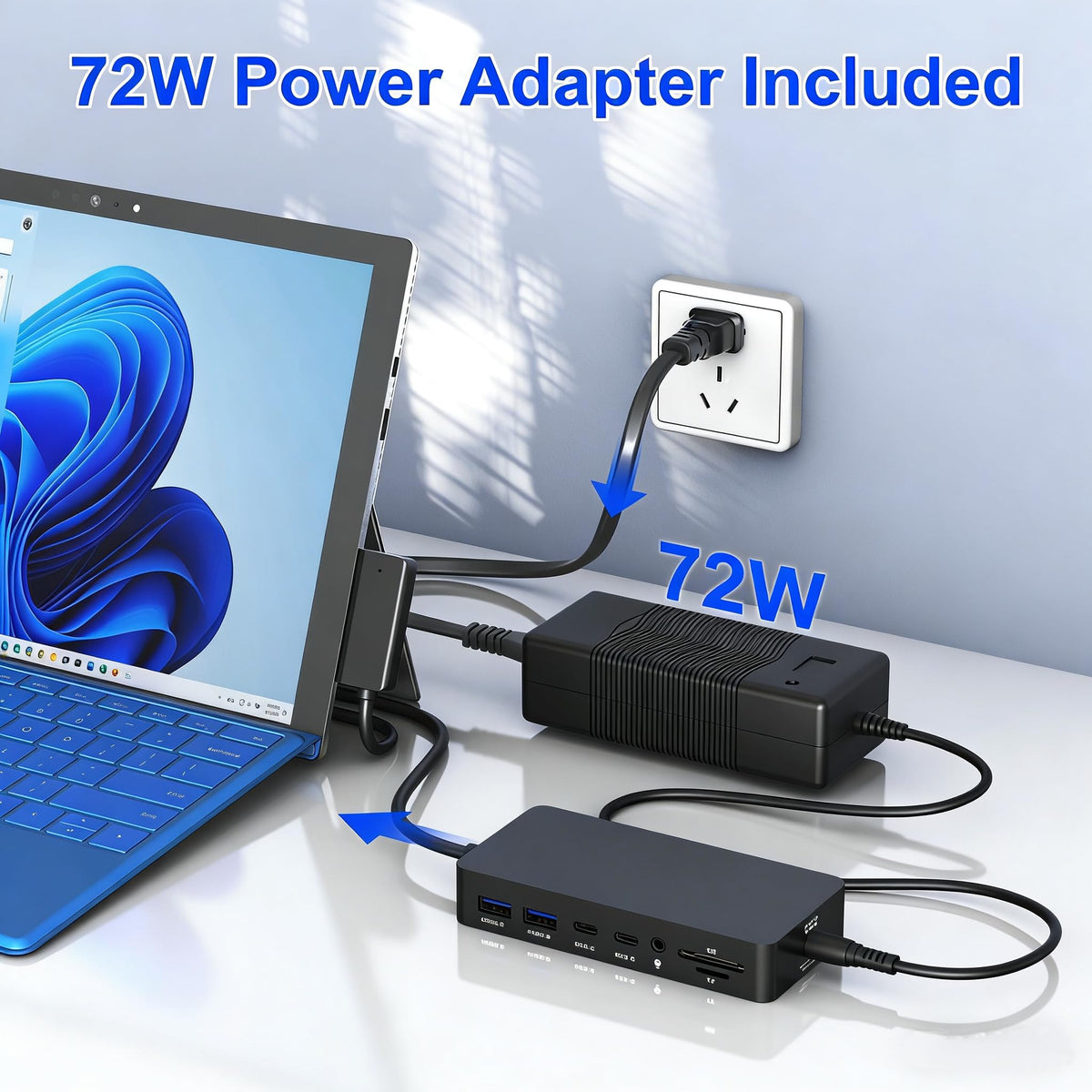 Cateck Surface Dock includes a stable wired Ethernet port for reliable connections.