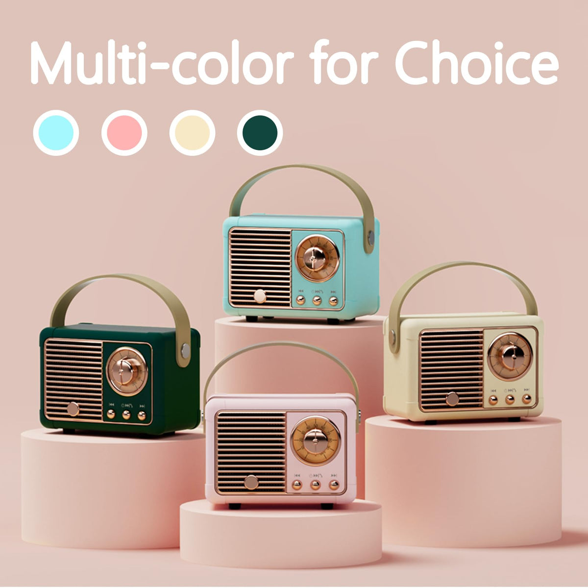 Caulikine Retro Mini Speaker on bookshelf adding vintage charm to decor.