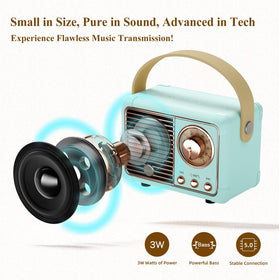 Caulikine Retro Mini Speaker on desk showing compact footprint in workspace.