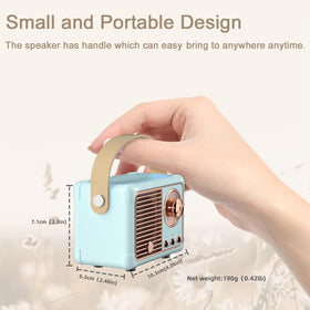 Caulikine Retro Mini Speaker side view, PU leather handle for easy carrying.