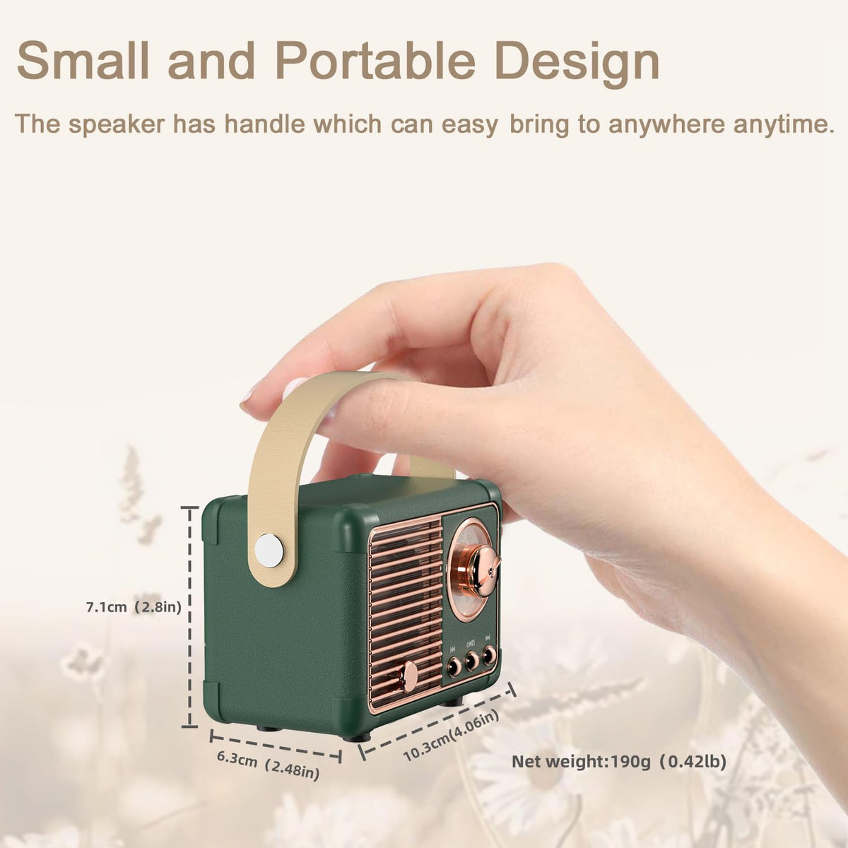 Caulikine retro speaker with leather handle and strap; easy carrying