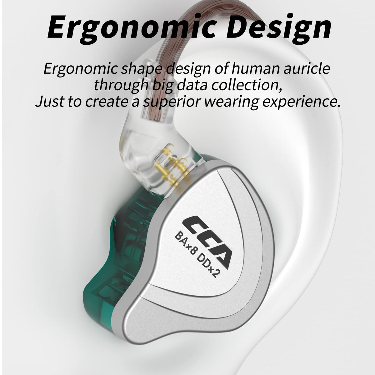 CCA C10 in ear fit lifestyle image demonstrating secure comfort