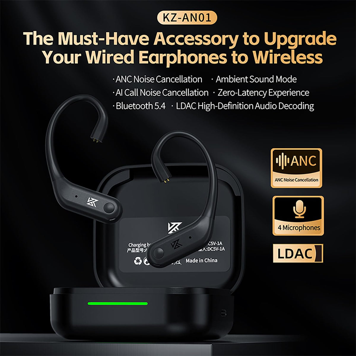 CCA KZ AN01 charging case open displaying battery and portability benefit