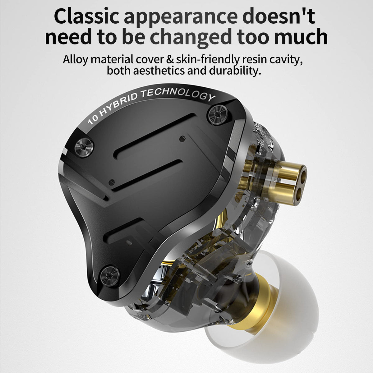 CCA KZ ZS10 PRO X driver layout graphic showing 10mm dynamic plus 4 balanced armatures clarity