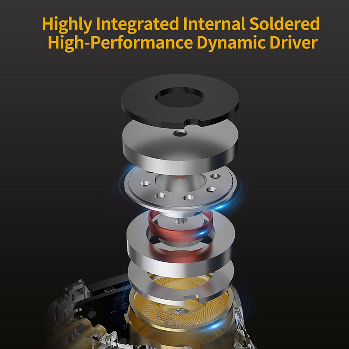 CCA earbud next to coin illustrating compact size and portable convenience