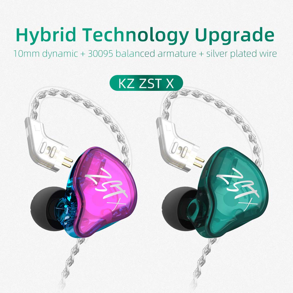 CCA KZ ZST X 1BA-1DD hybrid driver close-up highlights rich details and vocals.