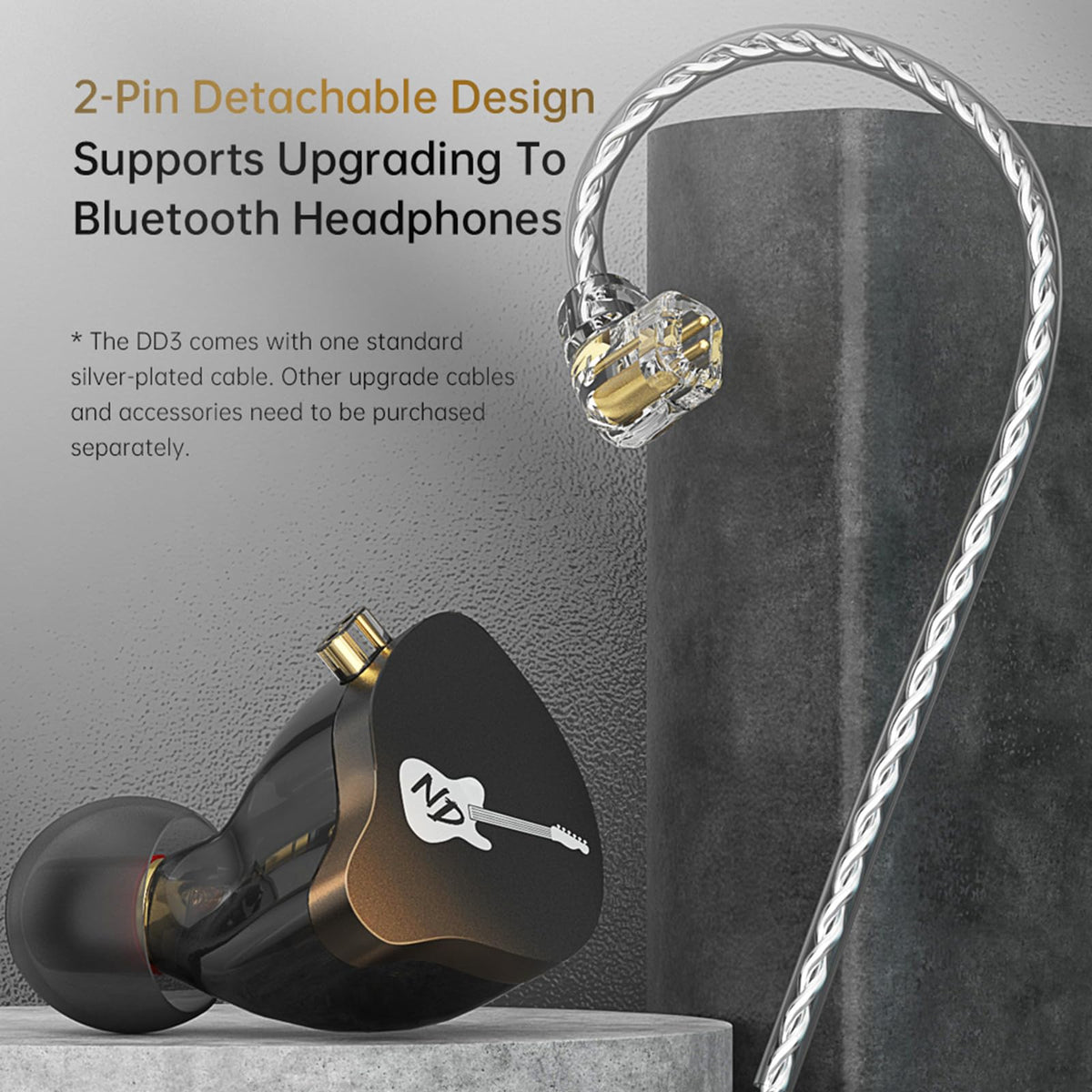 CCA ND DD3 upgraded 2-pin silver-plated detachable cable for flexible setup
