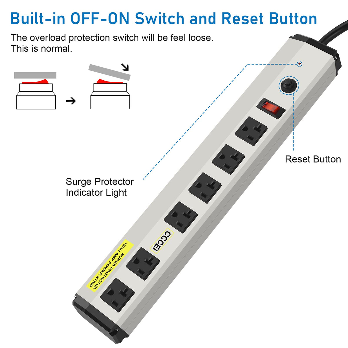 CCCEI breaker and switch detail highlighting overload protection and reset convenience