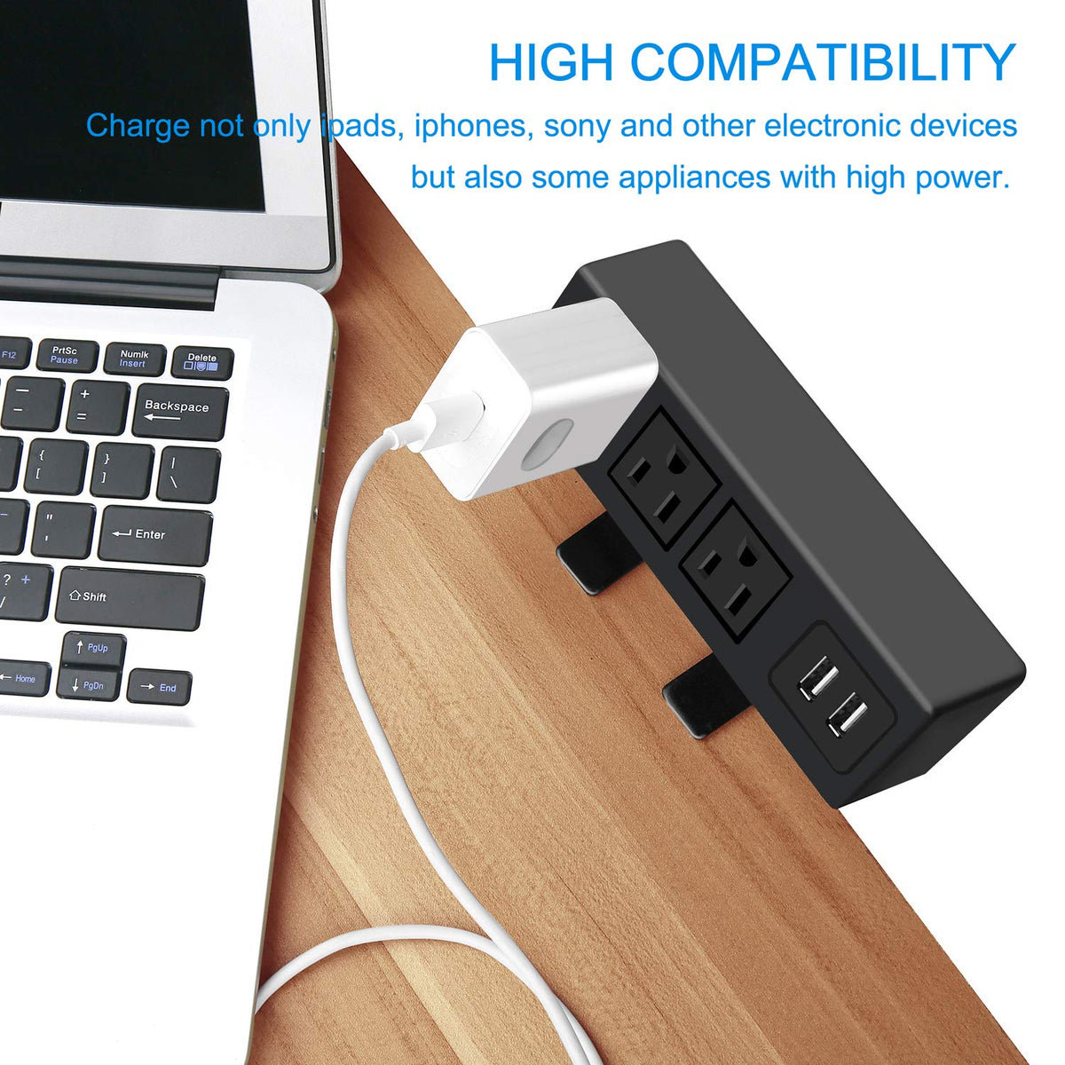 CCCEI cable management on a desk creates tidy organization