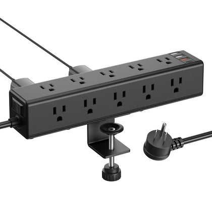 CCCEI clamp-mounted front view showing tidy desk power access and organization