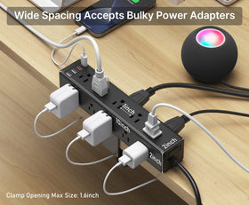 CCCEI clamp pad touching tabletop protecting surface while securing power strip