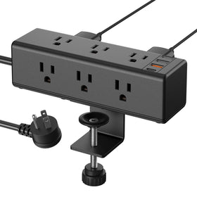CCCEI front view of clamp power strip showing nine outlets and USB ports for organized charging