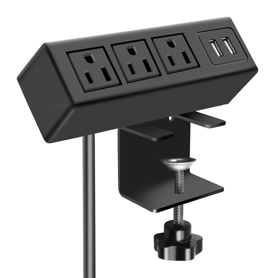 CCCEI three-outlet desk clamp power strip with USB ports for clutter-free workspace