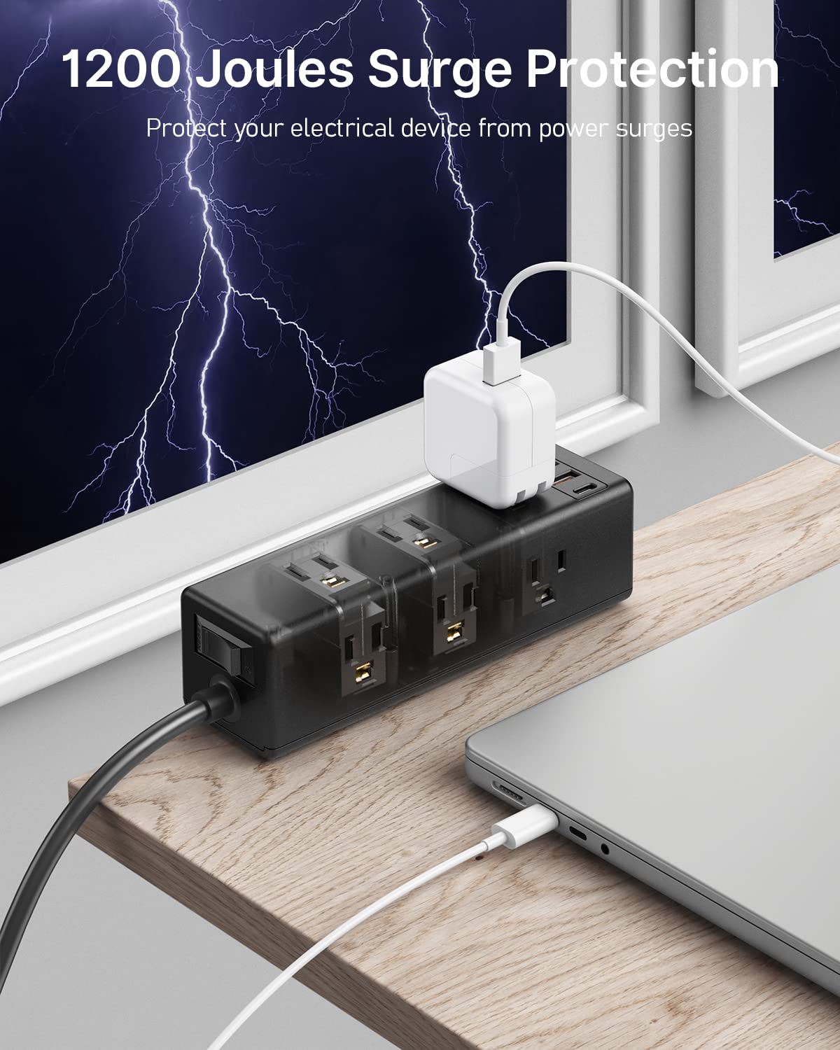 CCCEI flat plug with 15 ft cord illustrating easy reach to distant wall outlets
