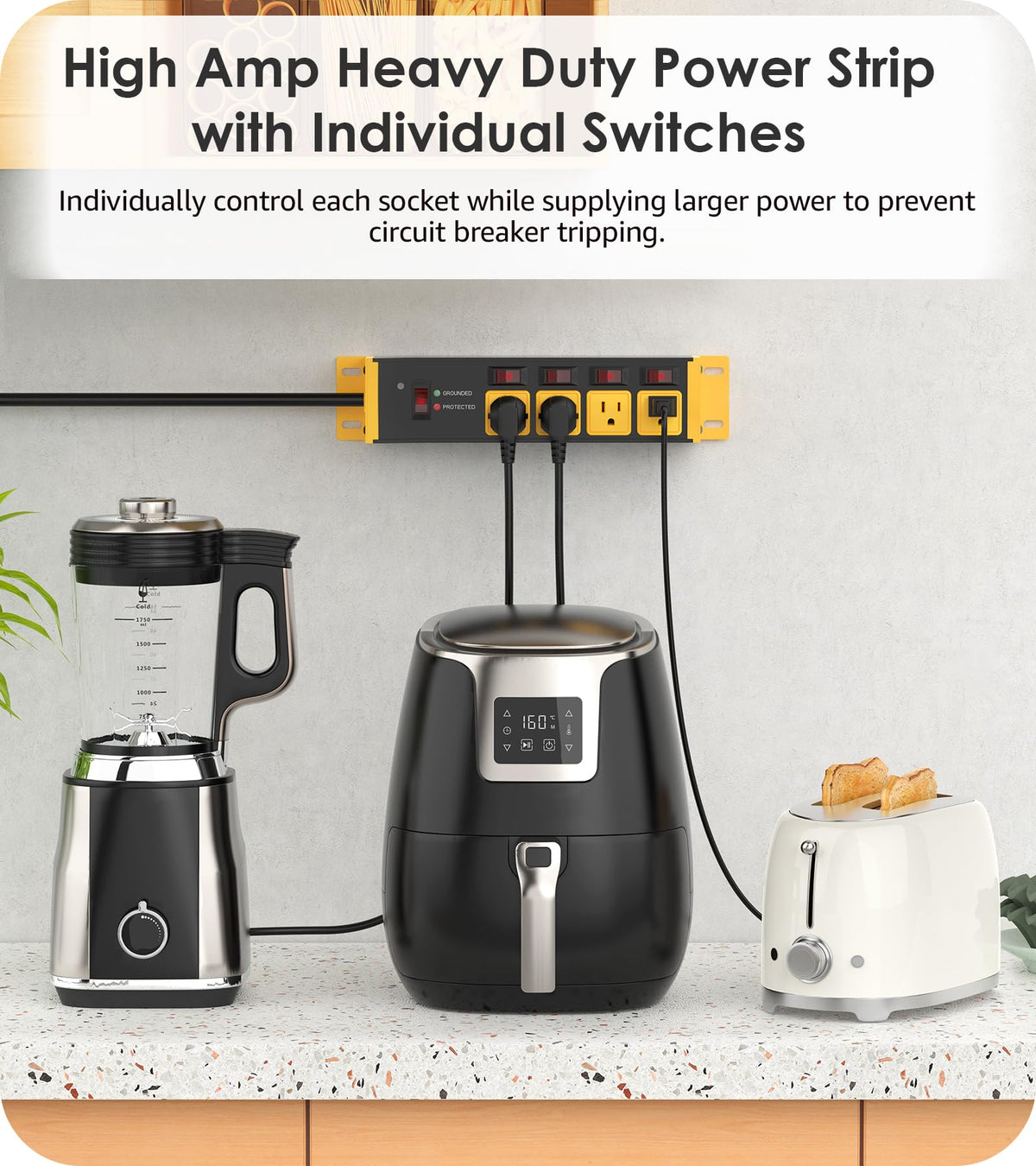 CCCEI four-wide-outlet layout demonstrates ample spacing for bulky plugs.
