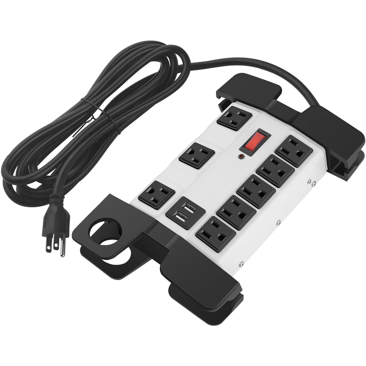 CCCEI front view metal power strip showing robust build and 8 outlets for workshop reliability