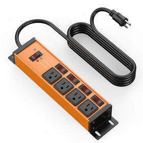 CCCEI front view orange power strip showing outlets and master switch for organized power