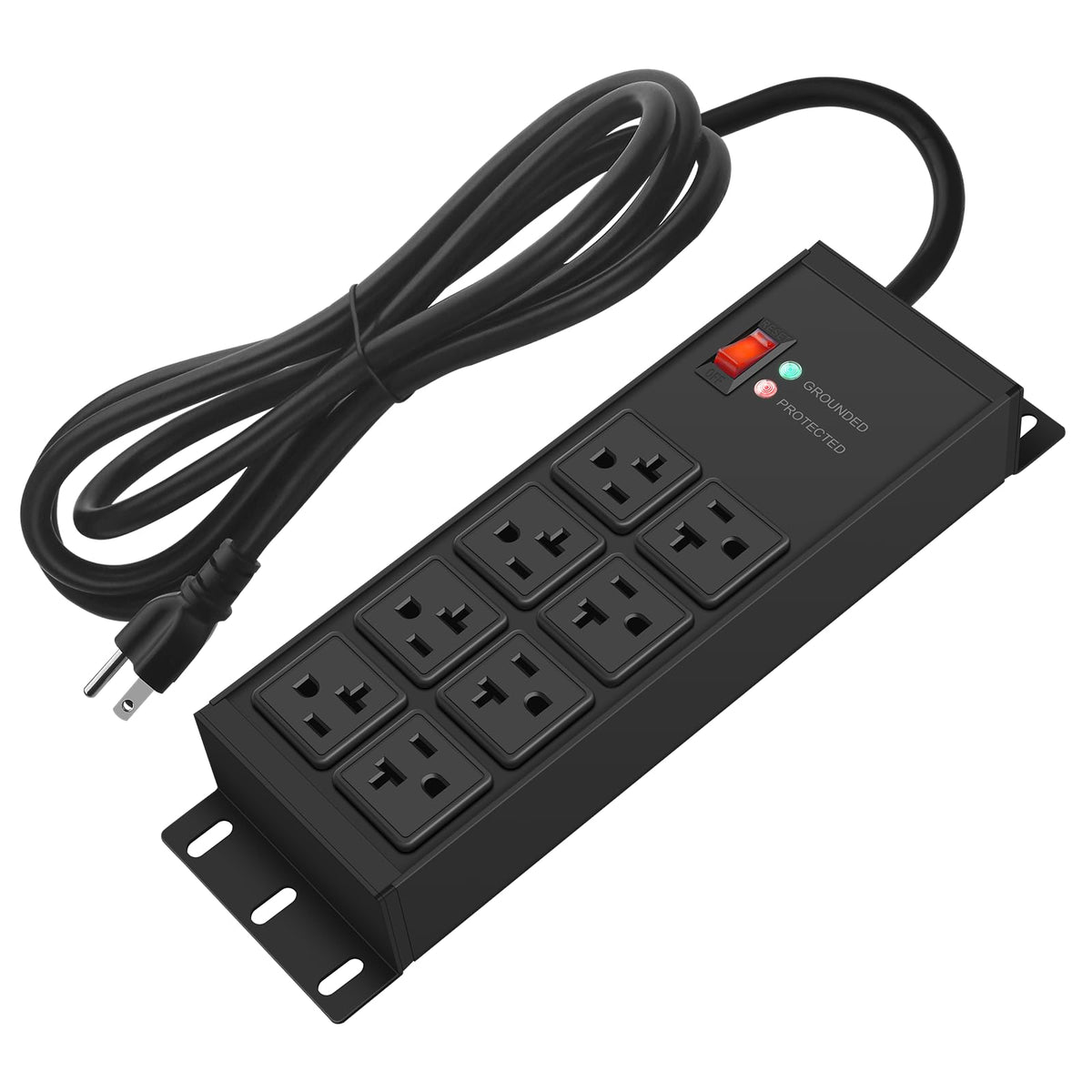 CCCEI front view power strip showing eight outlets and durable housing for reliable workspace power