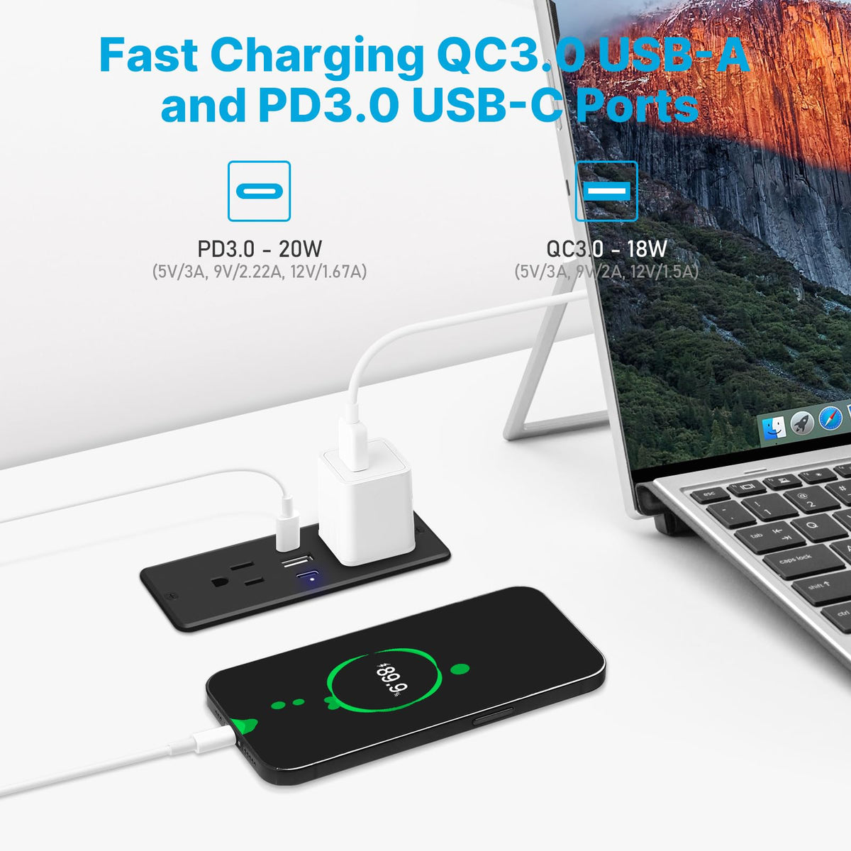 CCCEI hidden outlet under desk reduces visible cable clutter.