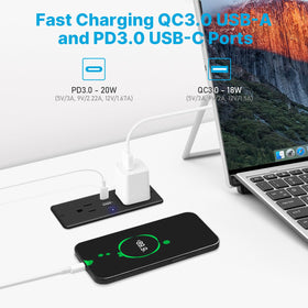 CCCEI hidden outlet under desk reduces visible cable clutter.