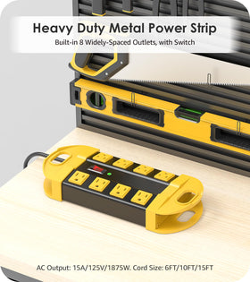 CCCEI power strip with metal housing designed for rugged workshop environments
