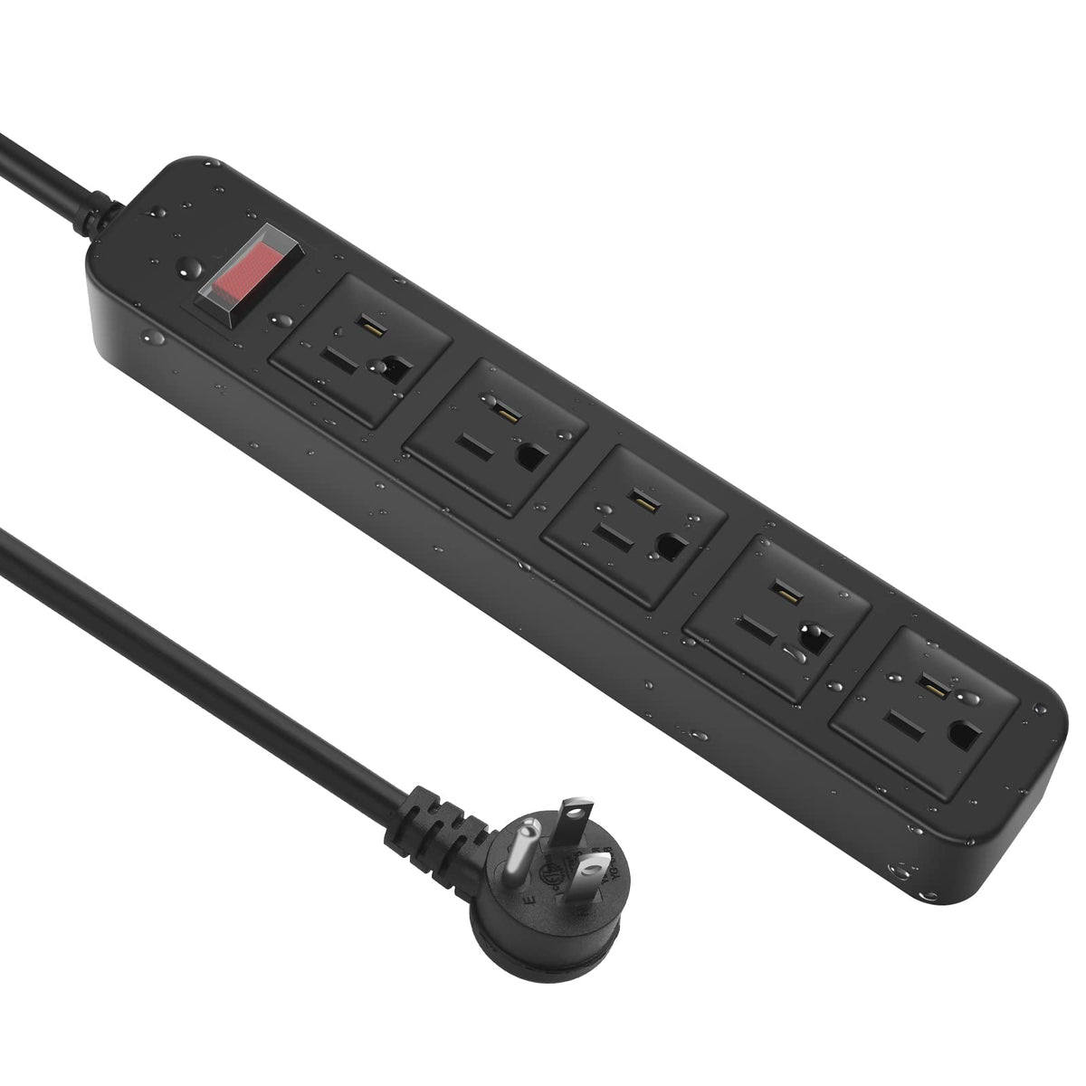 CCCEI outdoor power strip front view with five outlets for versatile garden use.