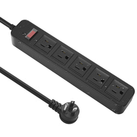 CCCEI outdoor power strip front view with five outlets for versatile garden use.
