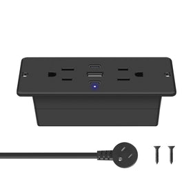 CCCEI recessed power strip with USB-C and USB-A ports for tidy charging.