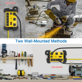 CCCEI power strip next to hand tools showing 4ft cord length and scale benefit