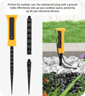 CCCEI stake-mounted outdoor power strip for secure installation on uneven surfaces.