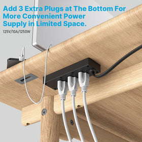 Under-desk mount setup showing flush integration of power strip