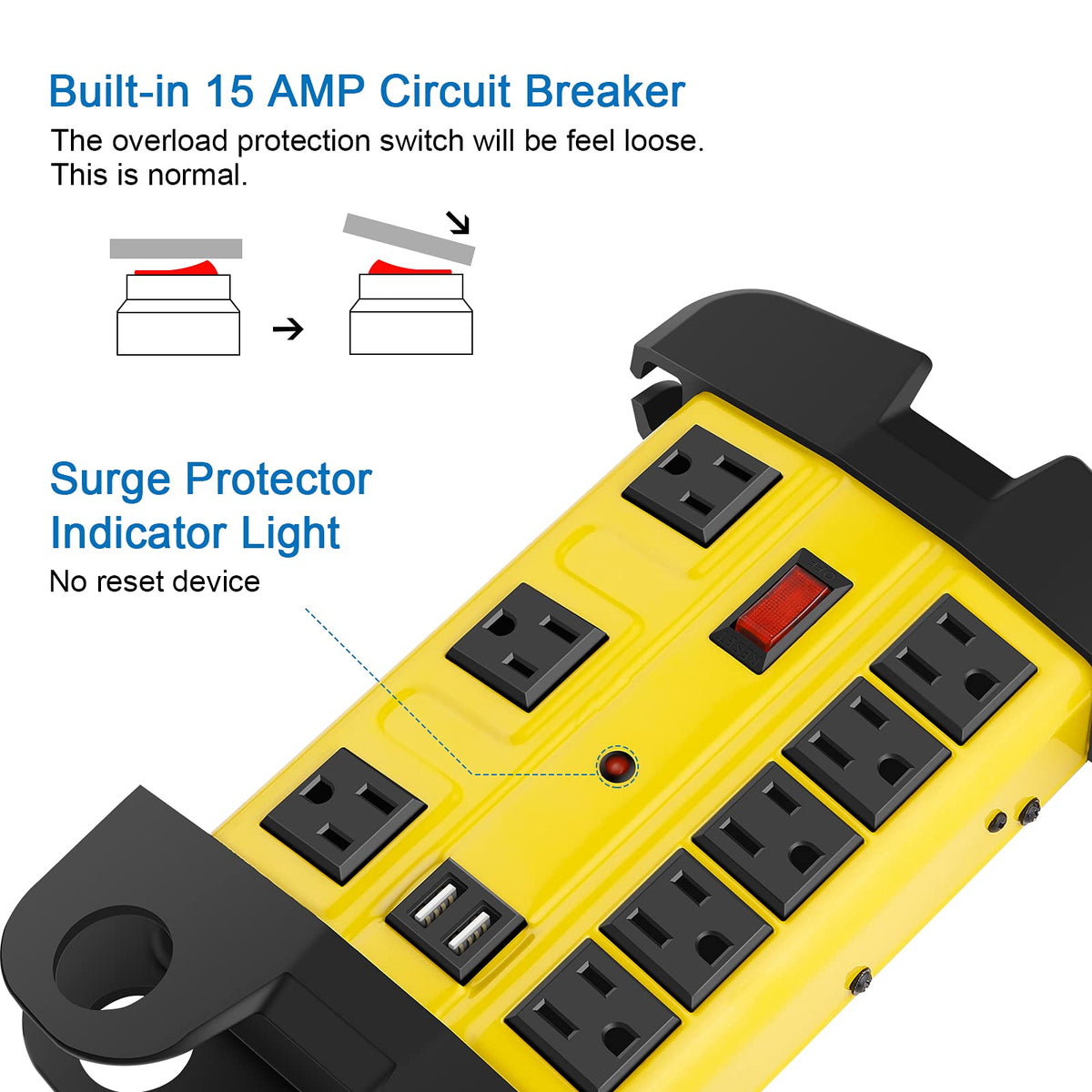 CCCEI detail of USB ports and reset switch for quick charging and safety