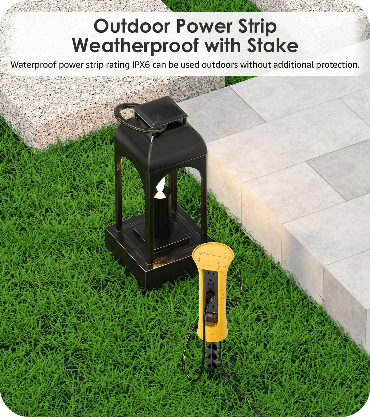 CCCEI weatherproof strip with 6ft cord in bright yellow for rainy patios.