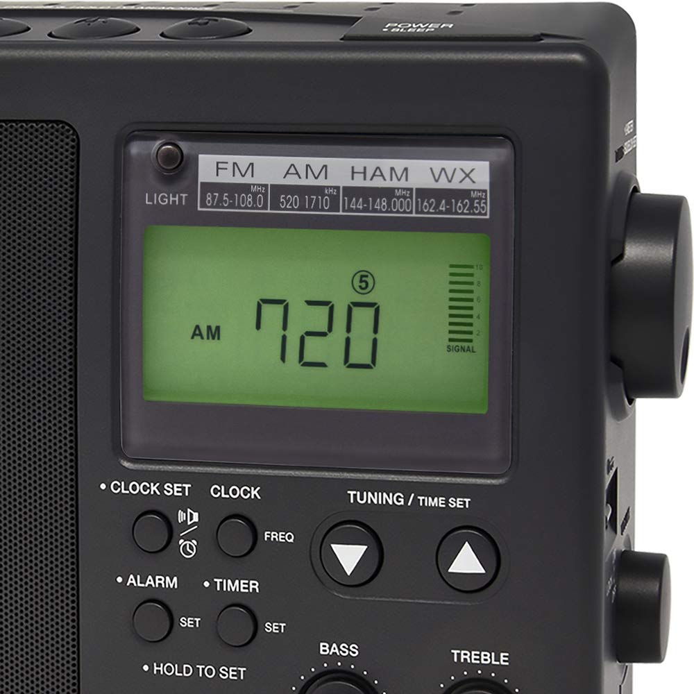C. Crane CCRadio-2E back view highlighting battery compartment for extended use.