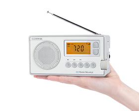 C.Crane CCRadio Solar USB and line-in ports for charging devices.