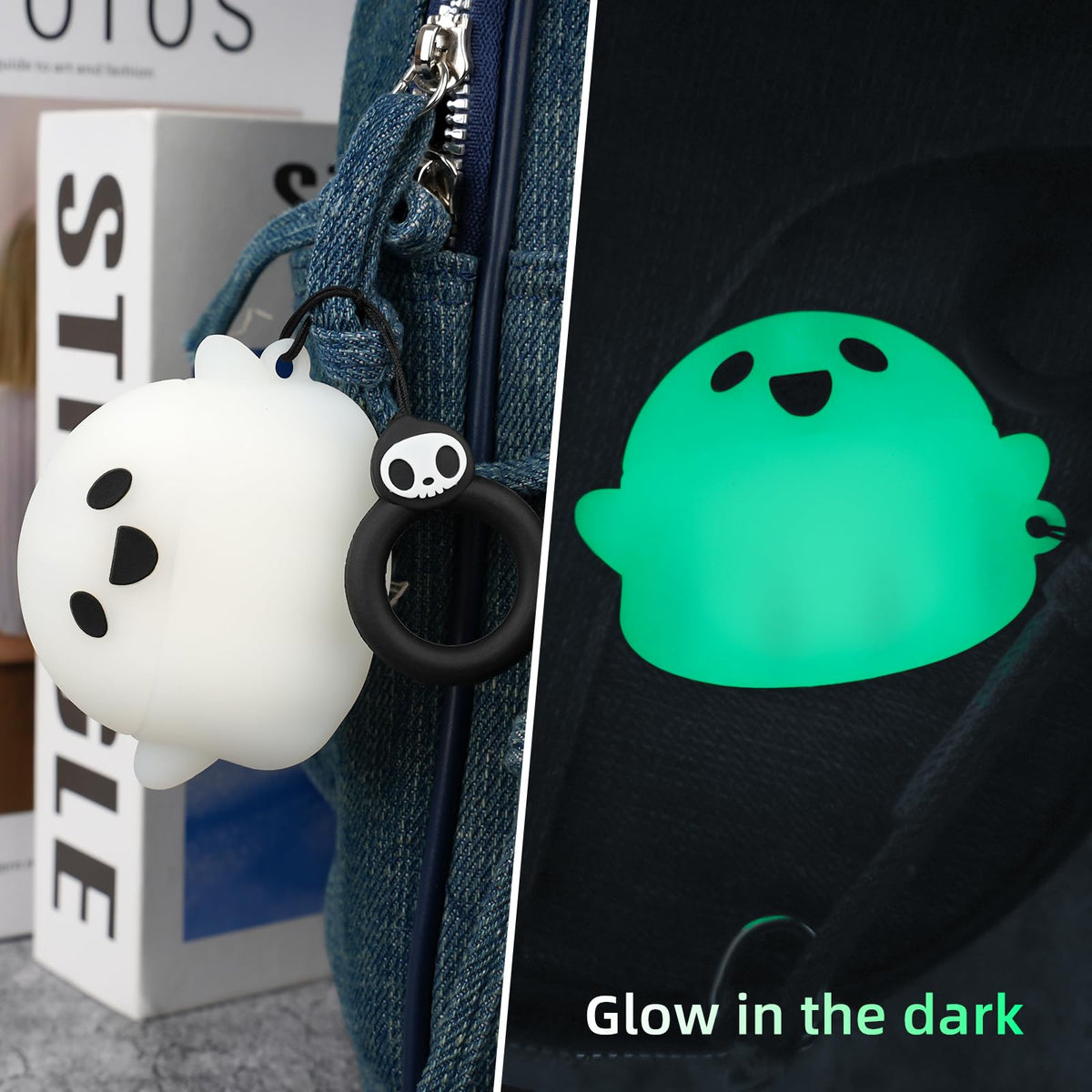 CCXNAS glowing on nightstand to help find AirPods in dark