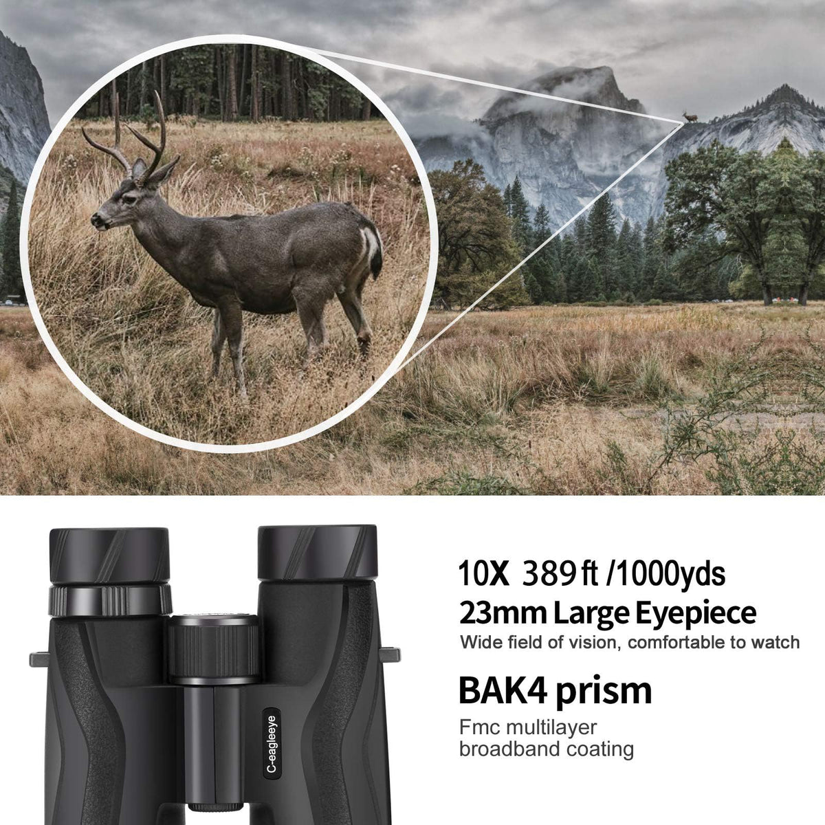 C-eagleeye binoculars side view highlighting durable, rugged design for outdoors