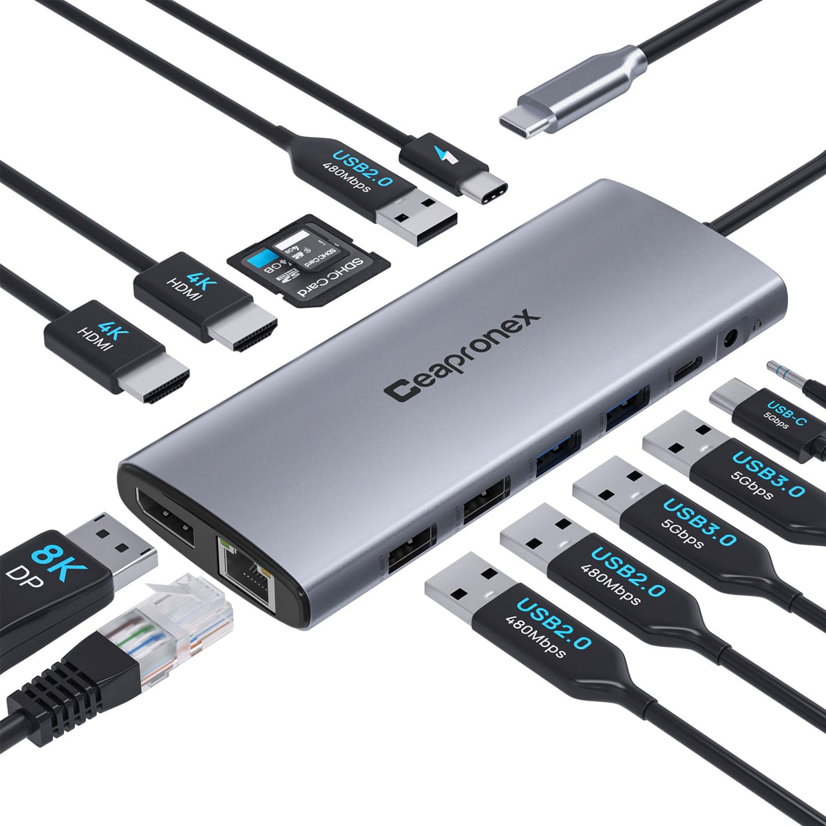 Ceapronex USB C Docking Station connected to laptop with dual HDMI monitors for enhanced multitasking.