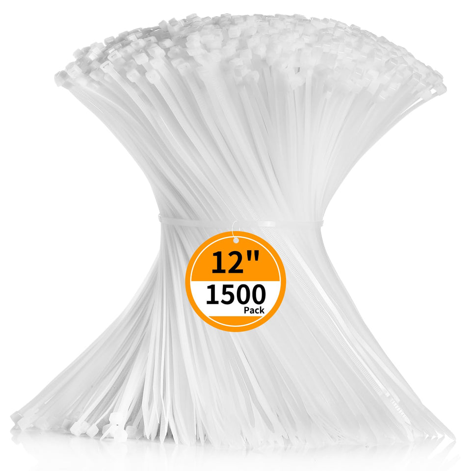 Cehony front packaging showing 1500 white zip ties and quantity benefit